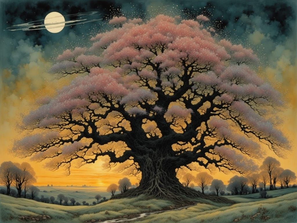 Mystical Cherry Blossom Avenue in Twilight