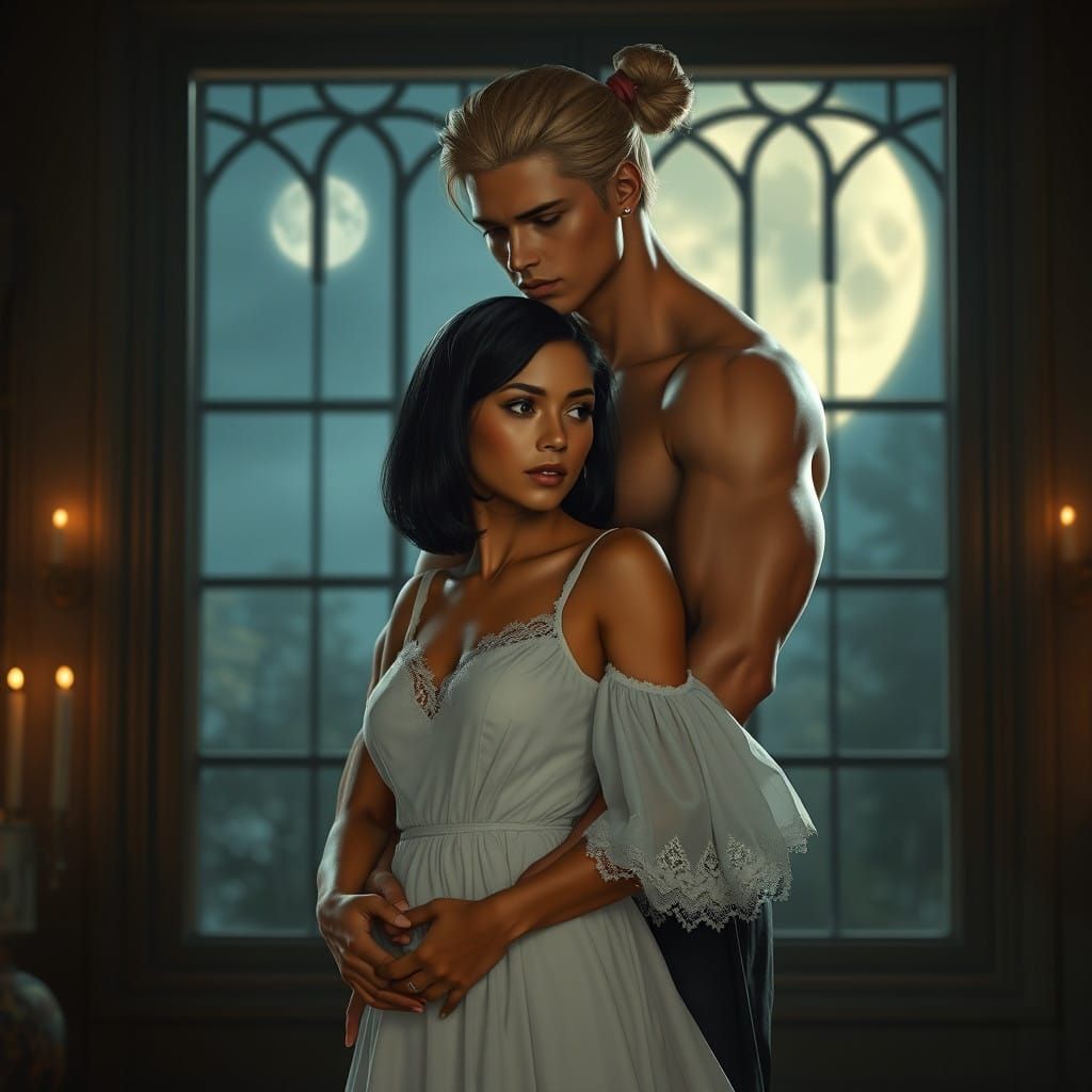 Ethereal Moonlit Embrace in Rich, High-Fantasy Style