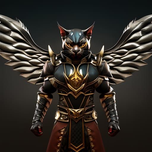 Steampunk Cat Warrior with Demon Wings