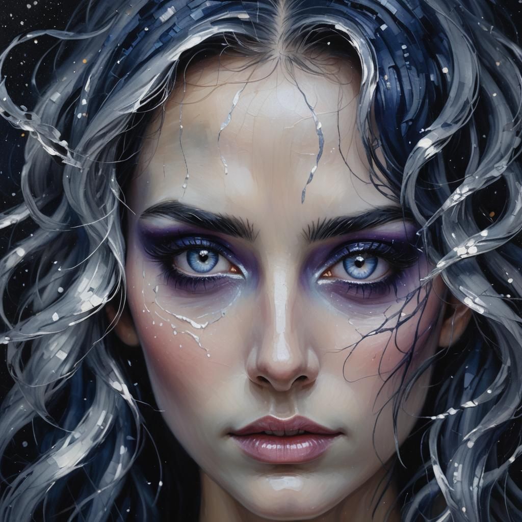 Surreal Woman with Luminous Eyes in Dreamlike Oil Painting