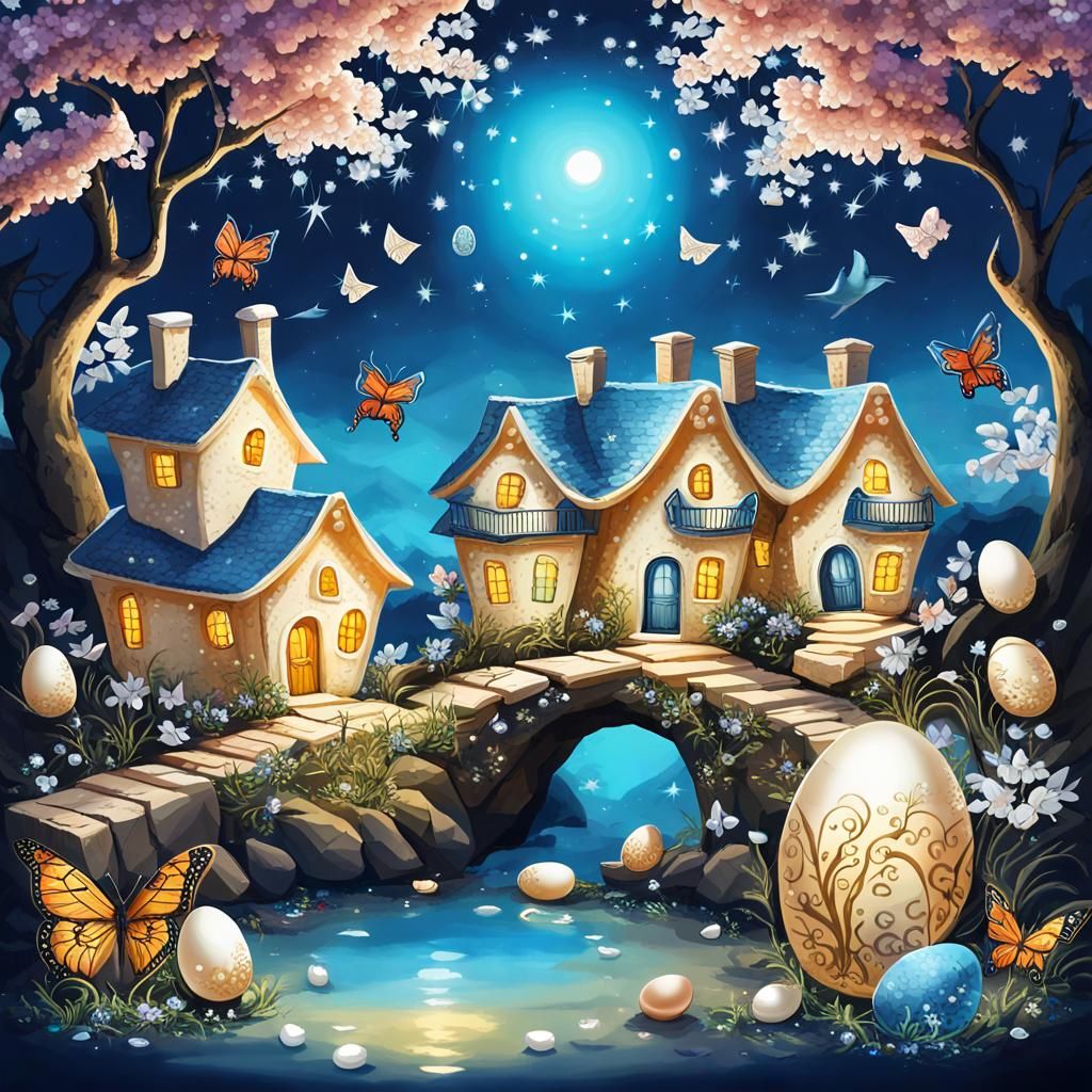 Pearlescent Magical Landscape with Sparkling Stream