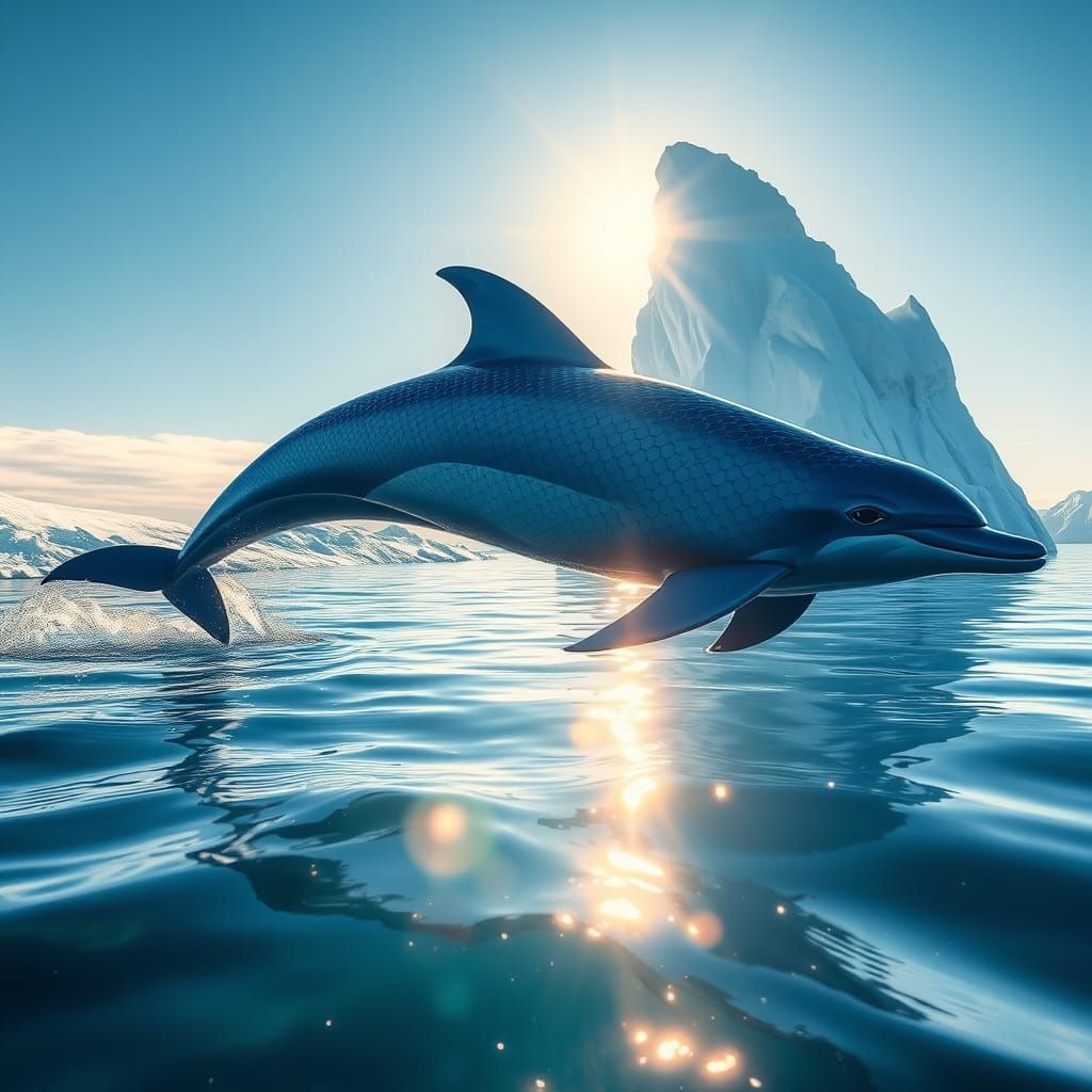 Blue Dolphin Glides Through Arctic Waters