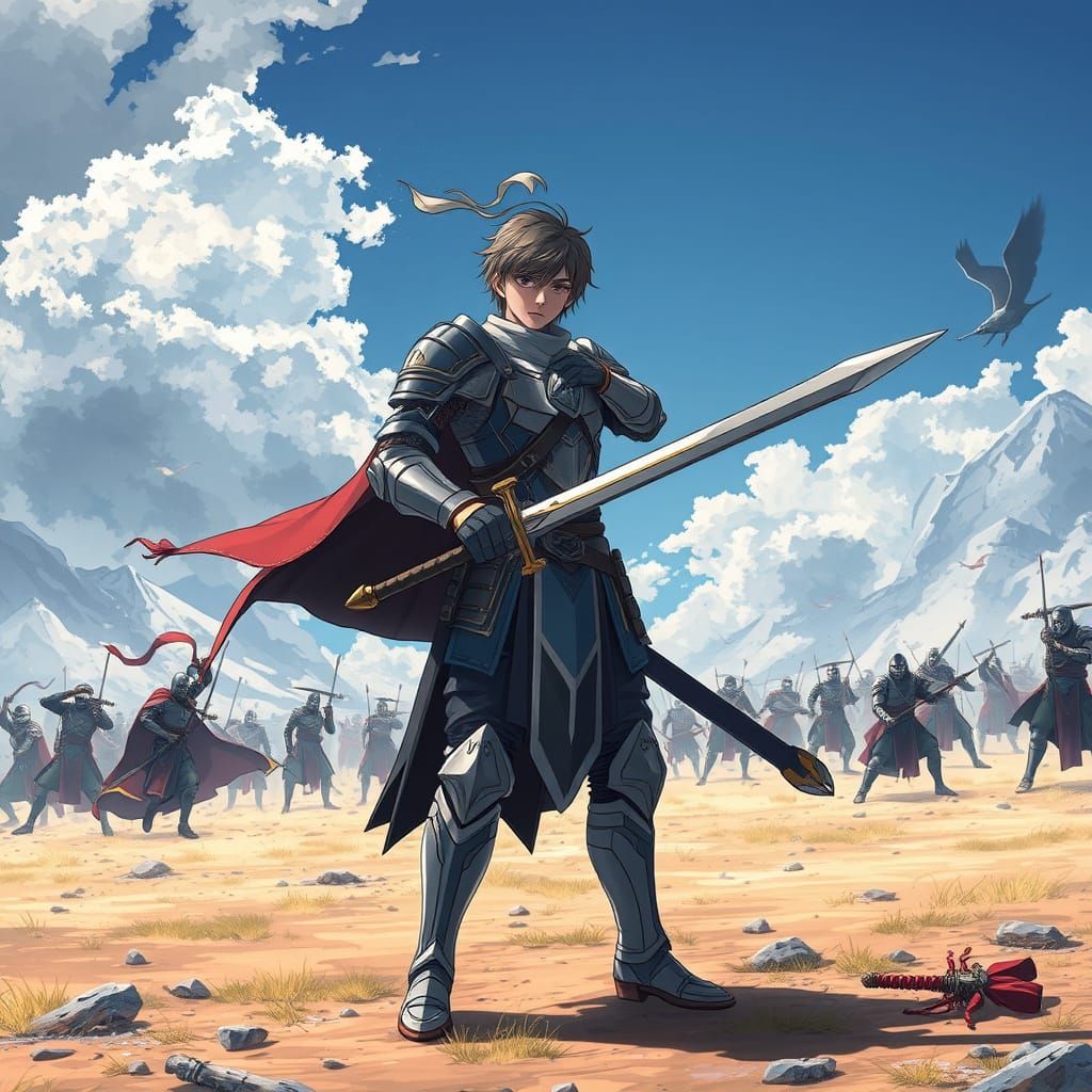 Anime Teen Warrior's Last Stand on Battlefield