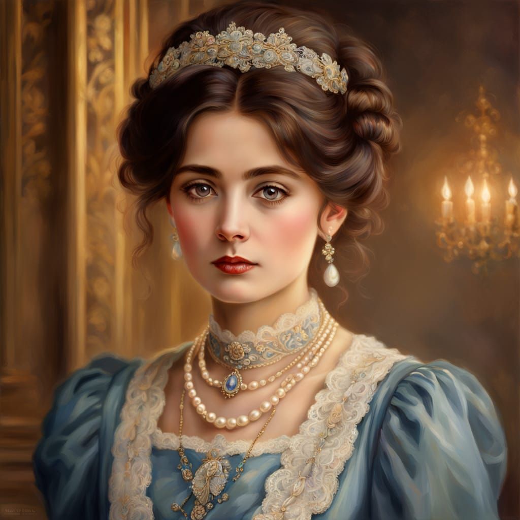 Elegant Edwardian Woman Portrait in Oil Painting Style