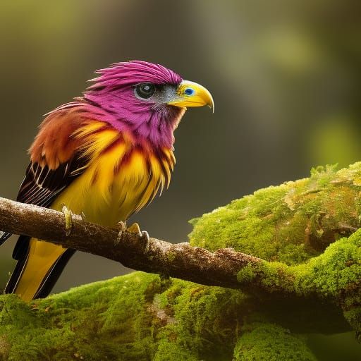Colorful Jungle Hawk with Flowers in Hyperrealism