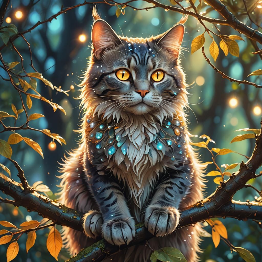 Mystical Winged Cat Fantasy Illustration