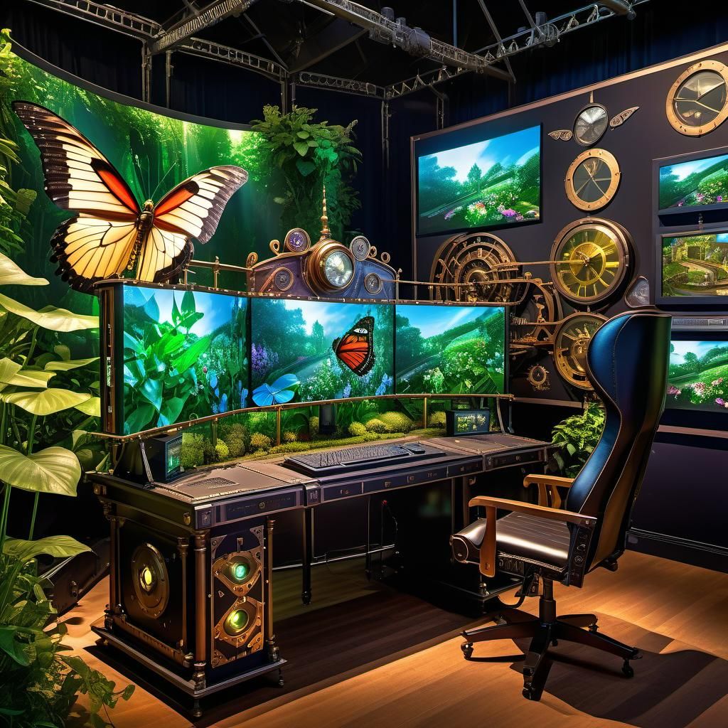 Steampunk Gaming PC with Virtual Butterfly Exhibit