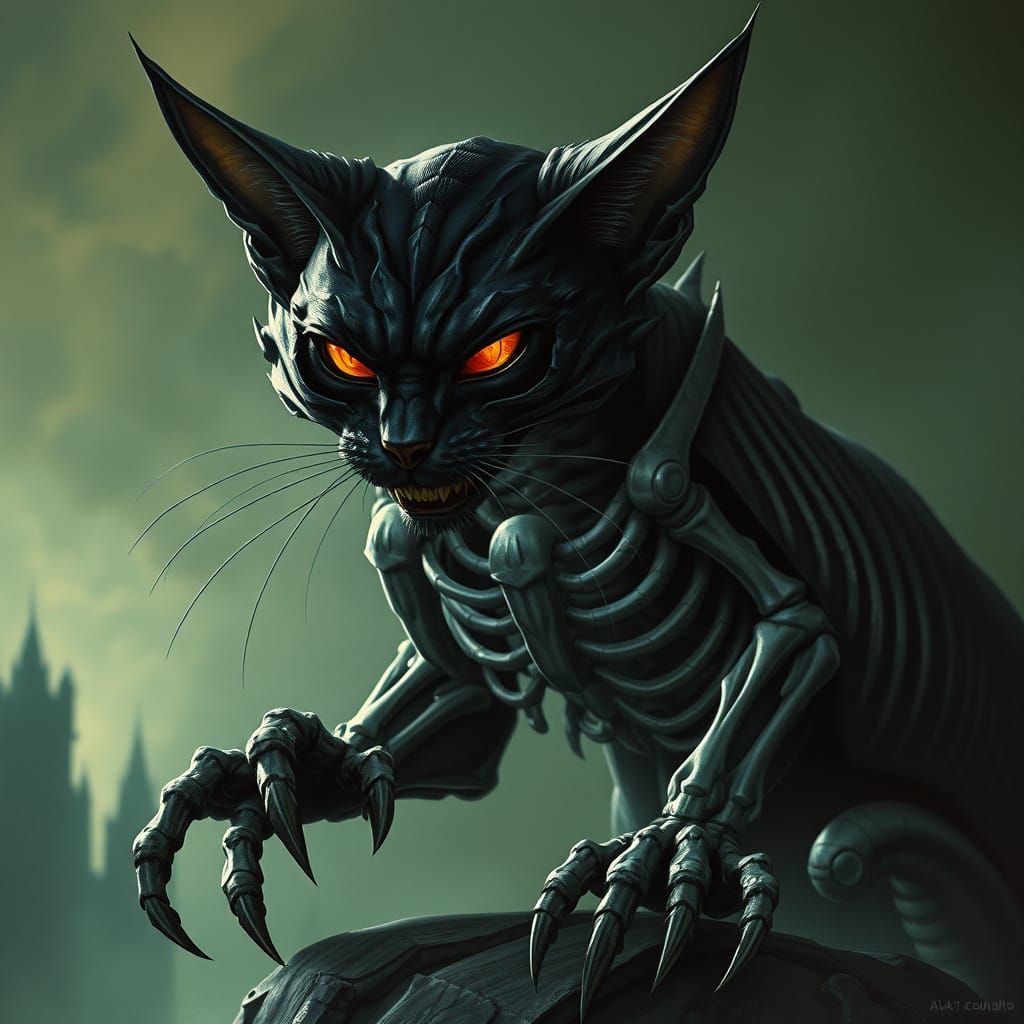 Ethereal Dark Lord Feline Dominates Haunting Landscape