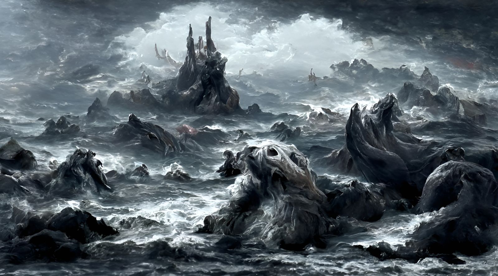 Mythical Beasts in Stormy Sea, Romanticism Style