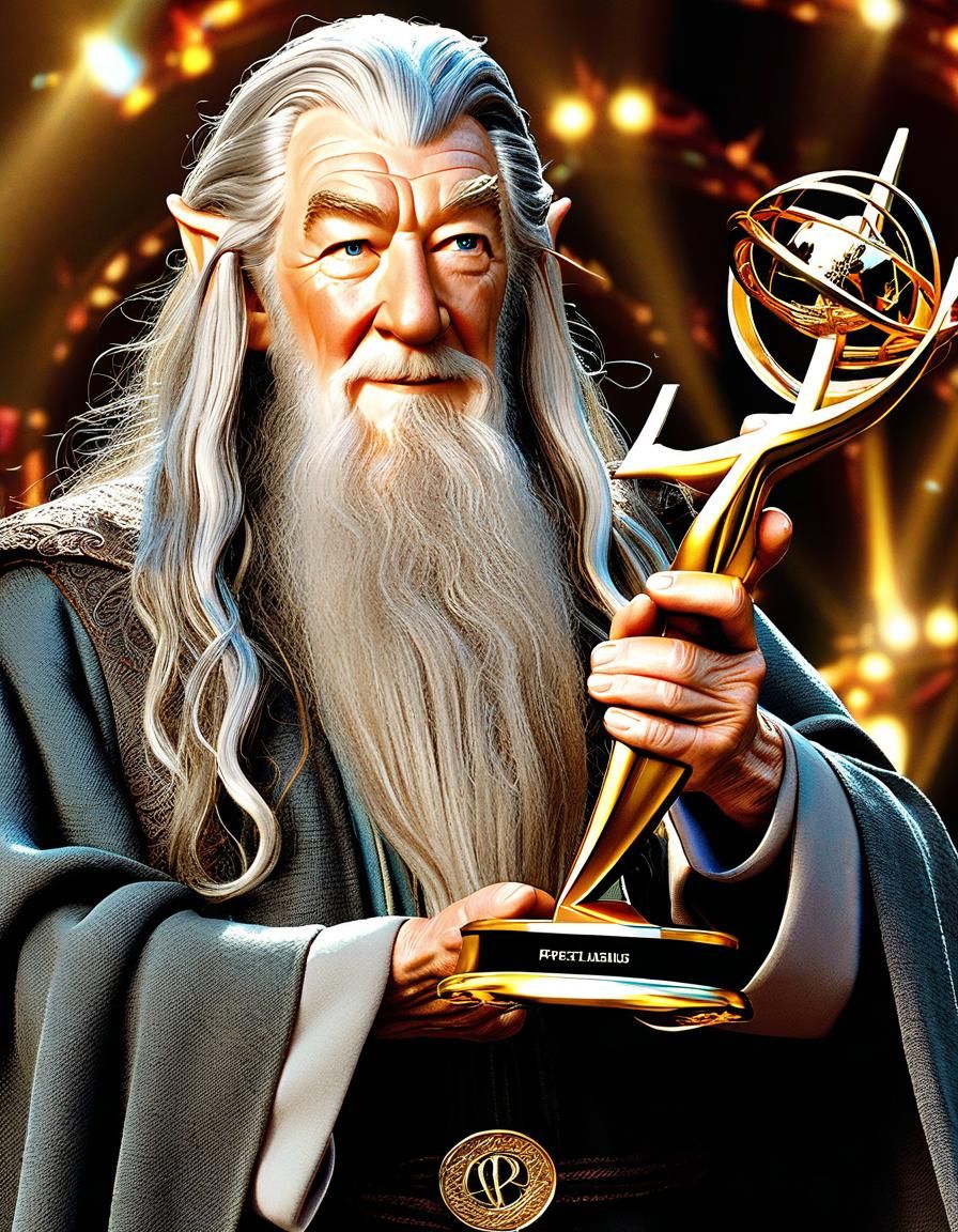 Gandalf accepting an Emmy for his work in the Hobbit musical