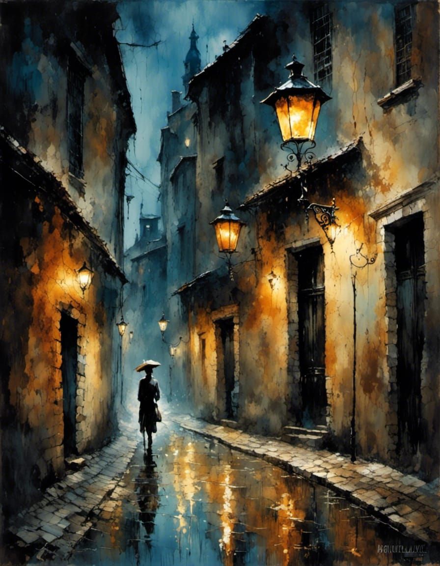 Fish Exploring City Alleyway as Impressionist Painting