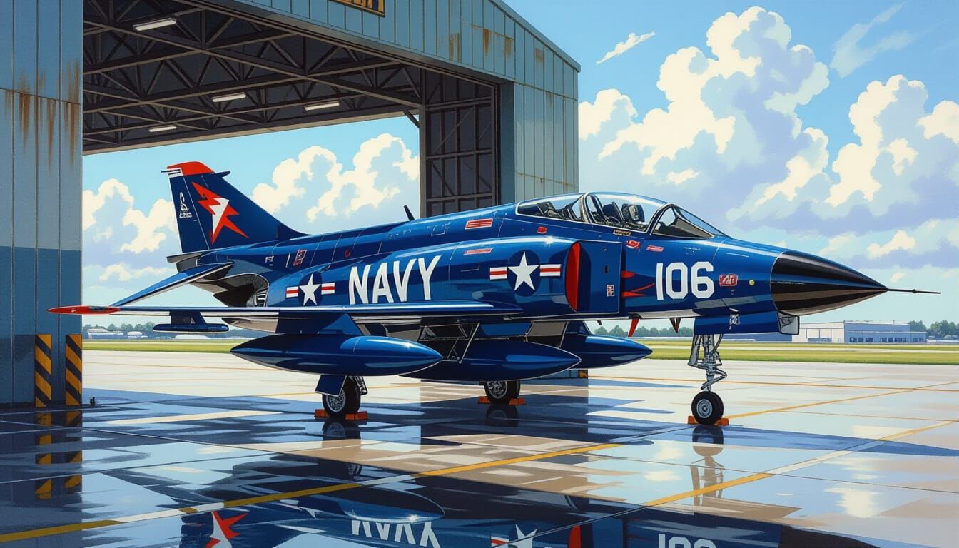 F-4S Phantom II Emerges from Hangar in Dark Sea Blue