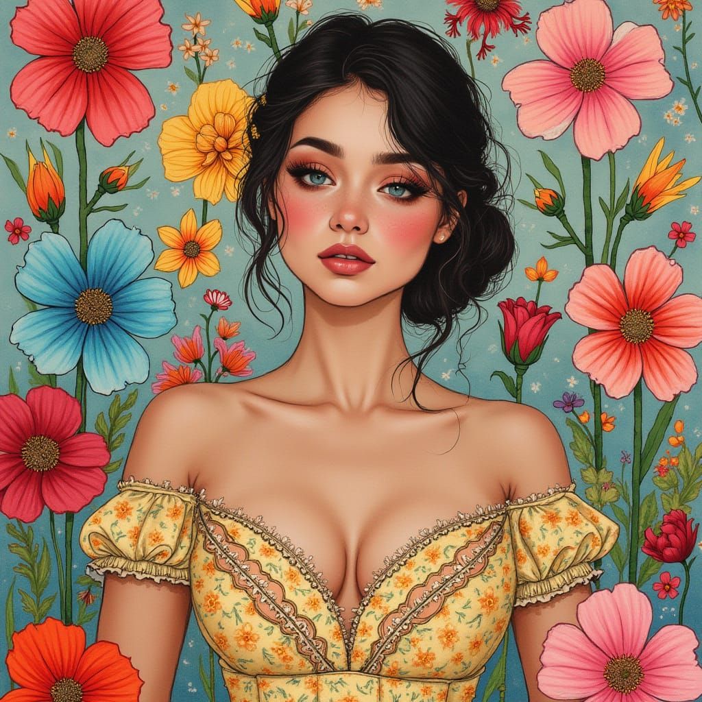 Elegant Woman in Floral Art Nouveau Style