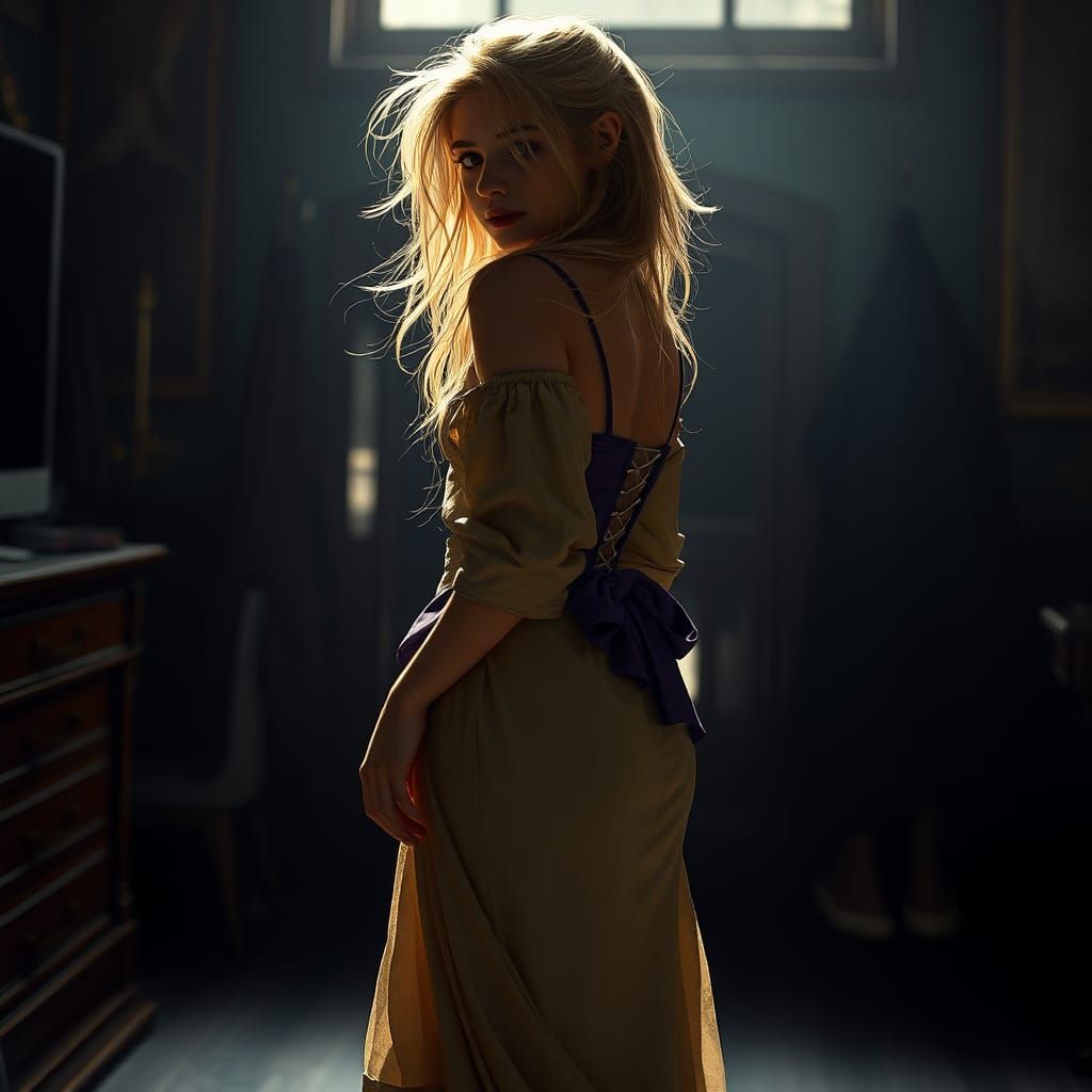 Young Woman in Vintage Clothing: Fantasy Concept Art