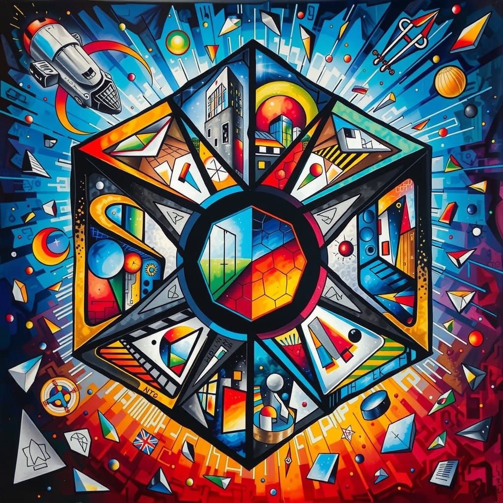 Vibrant Cityscape in Analytical Cubism Style