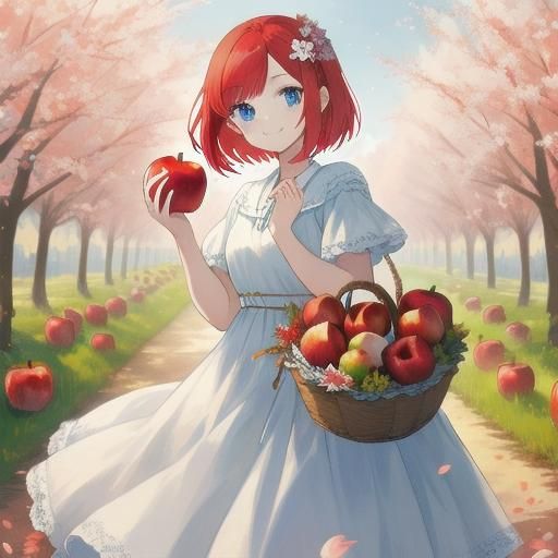 Pretty Redhead with Apple Basket and Sweet Smile