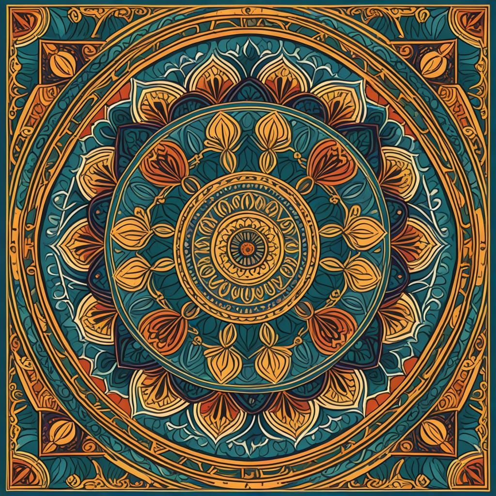 Ancient Roman Rangoli Patterns in Vibrant Cubist Style