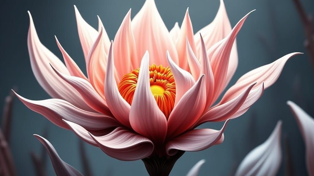 Cybernetic Peach Blossom with Metallic Wings