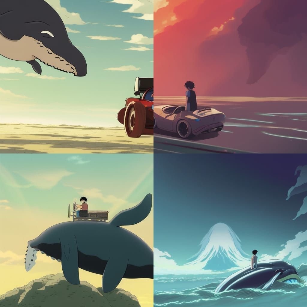 Man Drives Whale-Headed Car in Anime Style