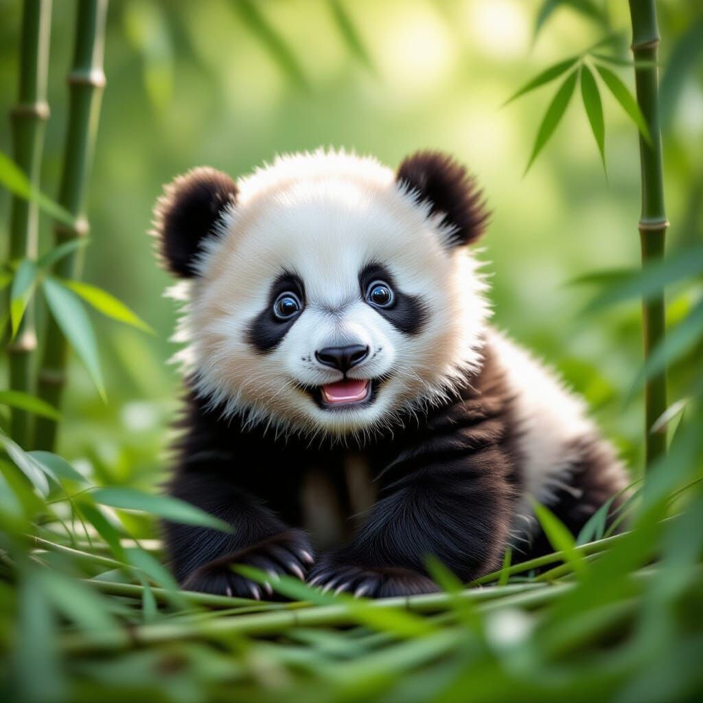 Playful Baby Panda in Bamboo Forest