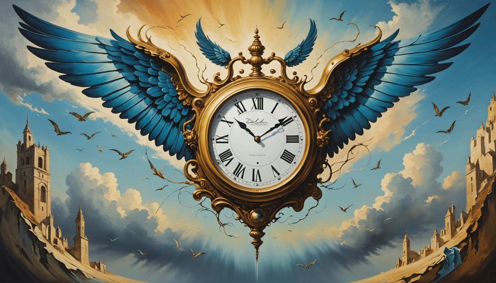 Surreal Flying Clock in Dali Style