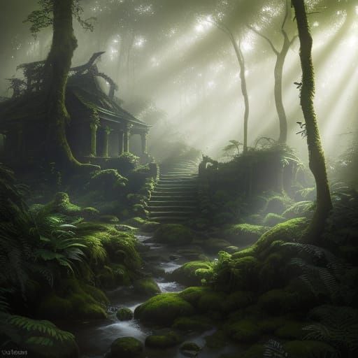 Mysterious Jungle Ruins in Dark Fantasy Style