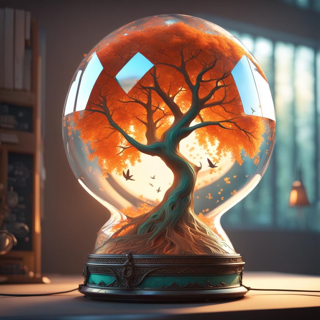 Tree Shatters Glass Lamp: Hyperdetailed Concept Art