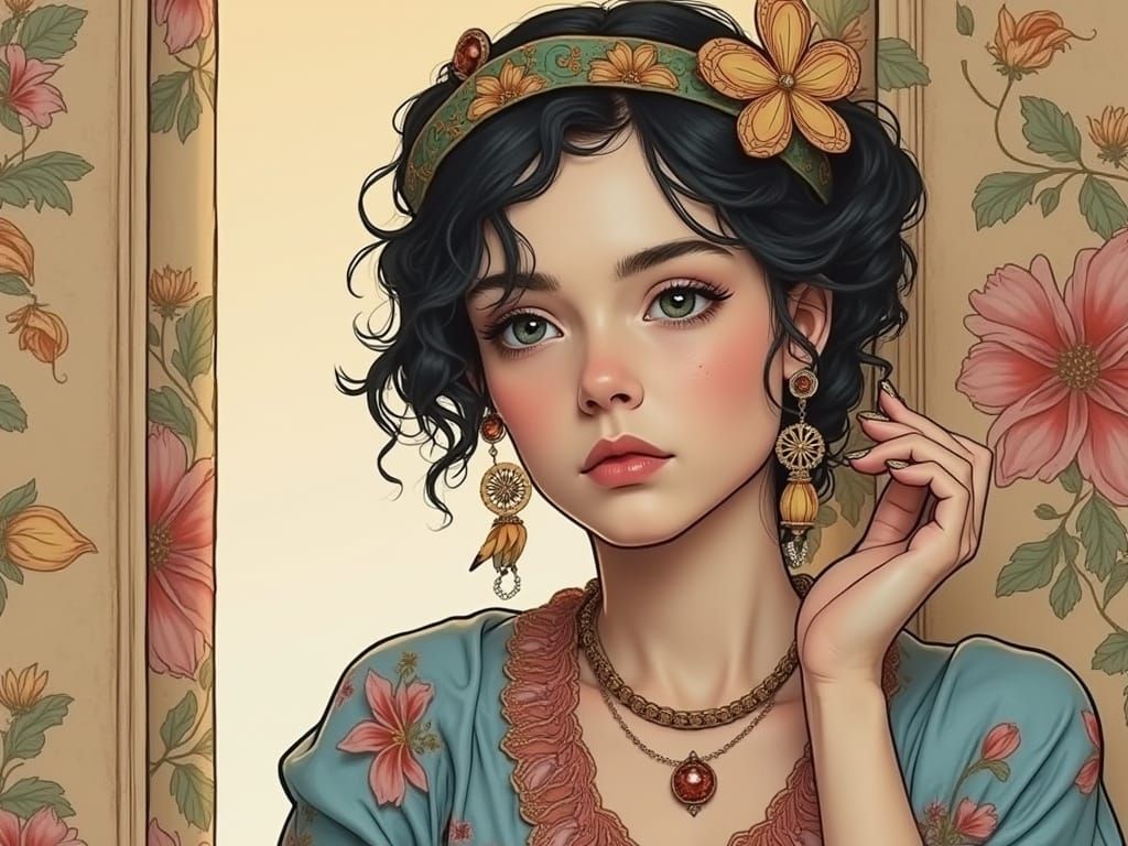 Girl Tenderly Touches a Bird's Beak in Elegant Hyper-Realism