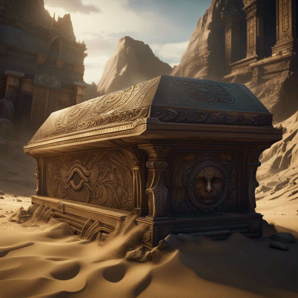 Intricately Detailed Sarcophagus at Desert Dig Site