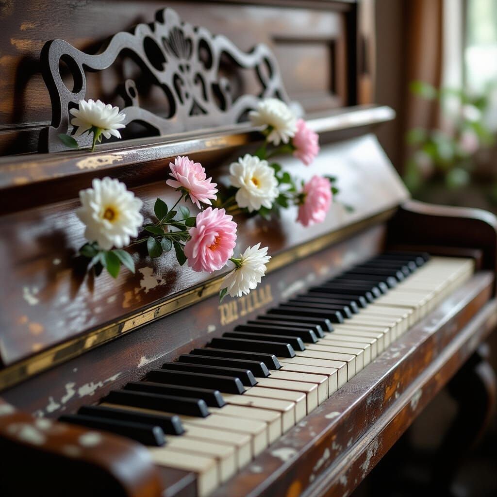 Floral Piano in Impressionist Art Nouveau Style