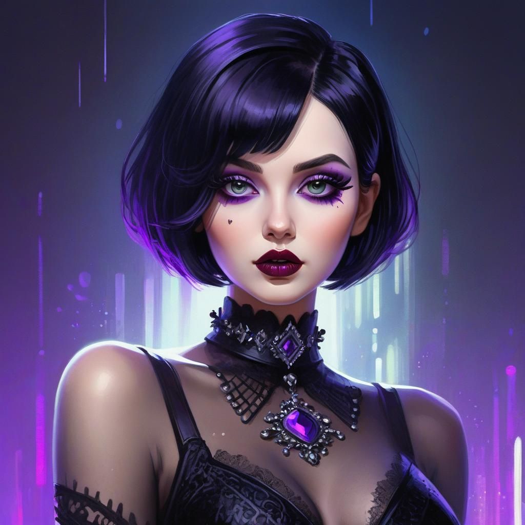 Goth Woman with Holographic Makeup in Digital Painting