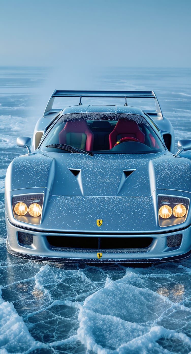 Ferrari F40 on Frozen Ice in Hyper-Realistic Detail