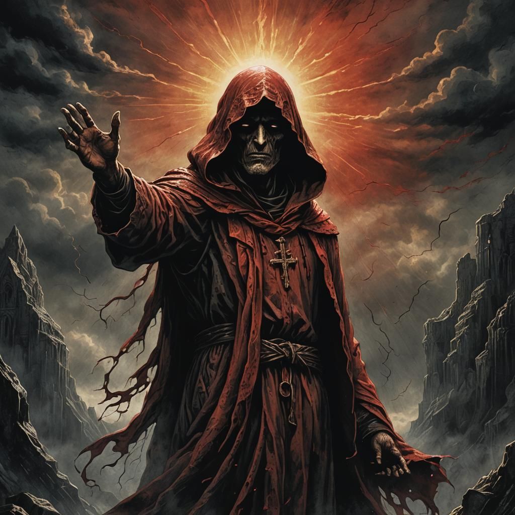 Dramatic Dark Fantasy Priest in Eerie Sunlight