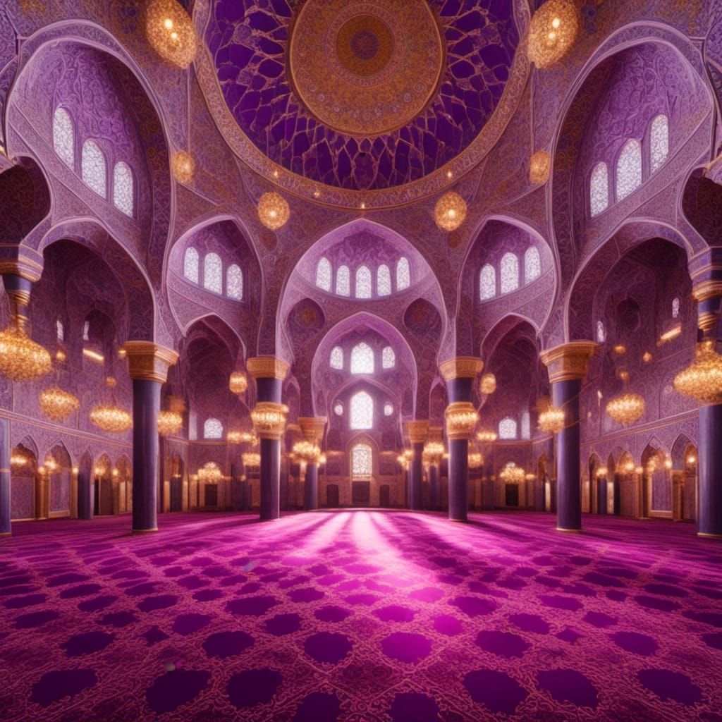 Green and Purple Mosque Interior with Gold Details