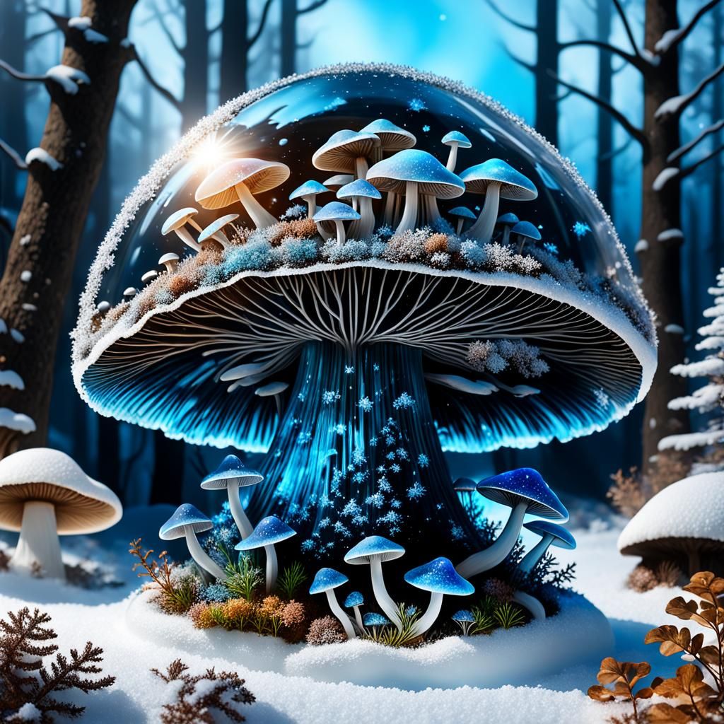 Giant Quartz Mushroom in Moonstone Igloo