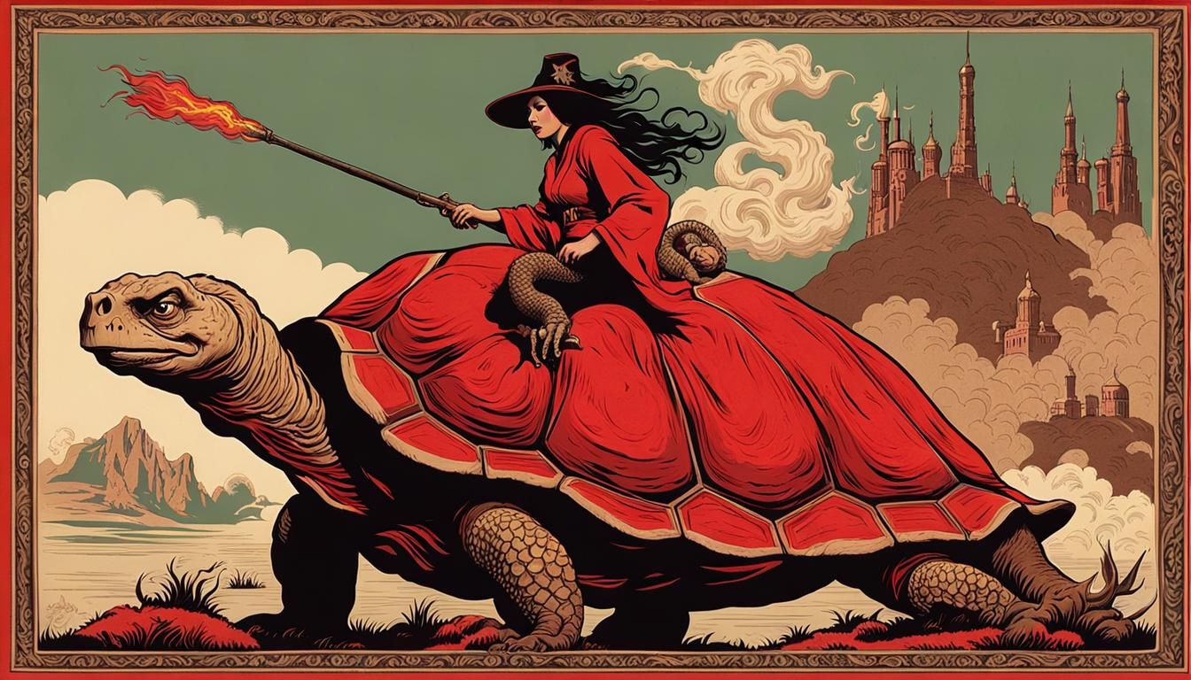Indonesian Witch Cowboy Rides Fire Tortoise