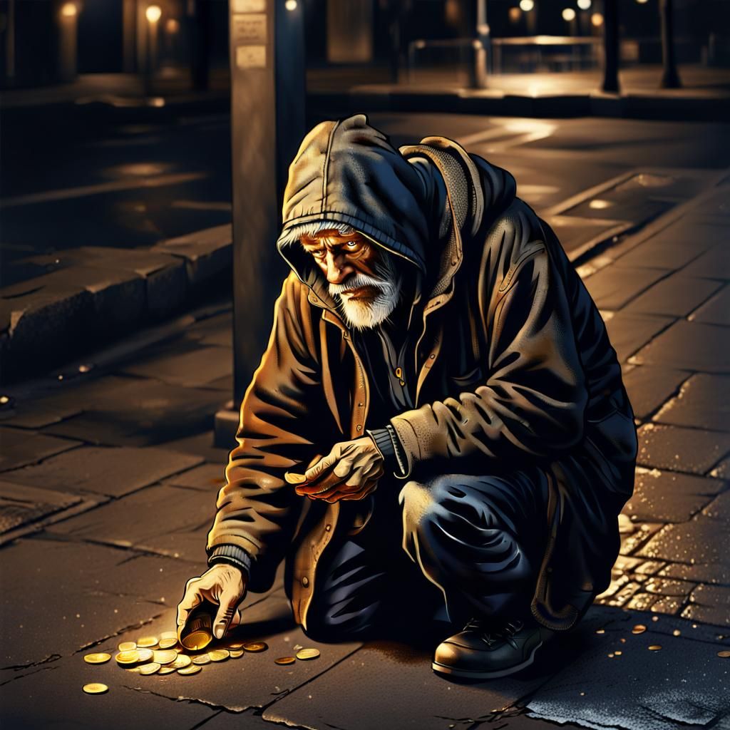 Homeless Man Finds Gold Coin at Night