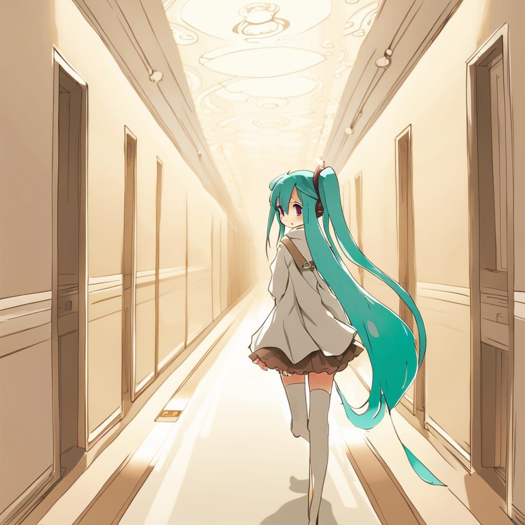 Hatsune Miku Wanders Infinite Hallway, Anime Style