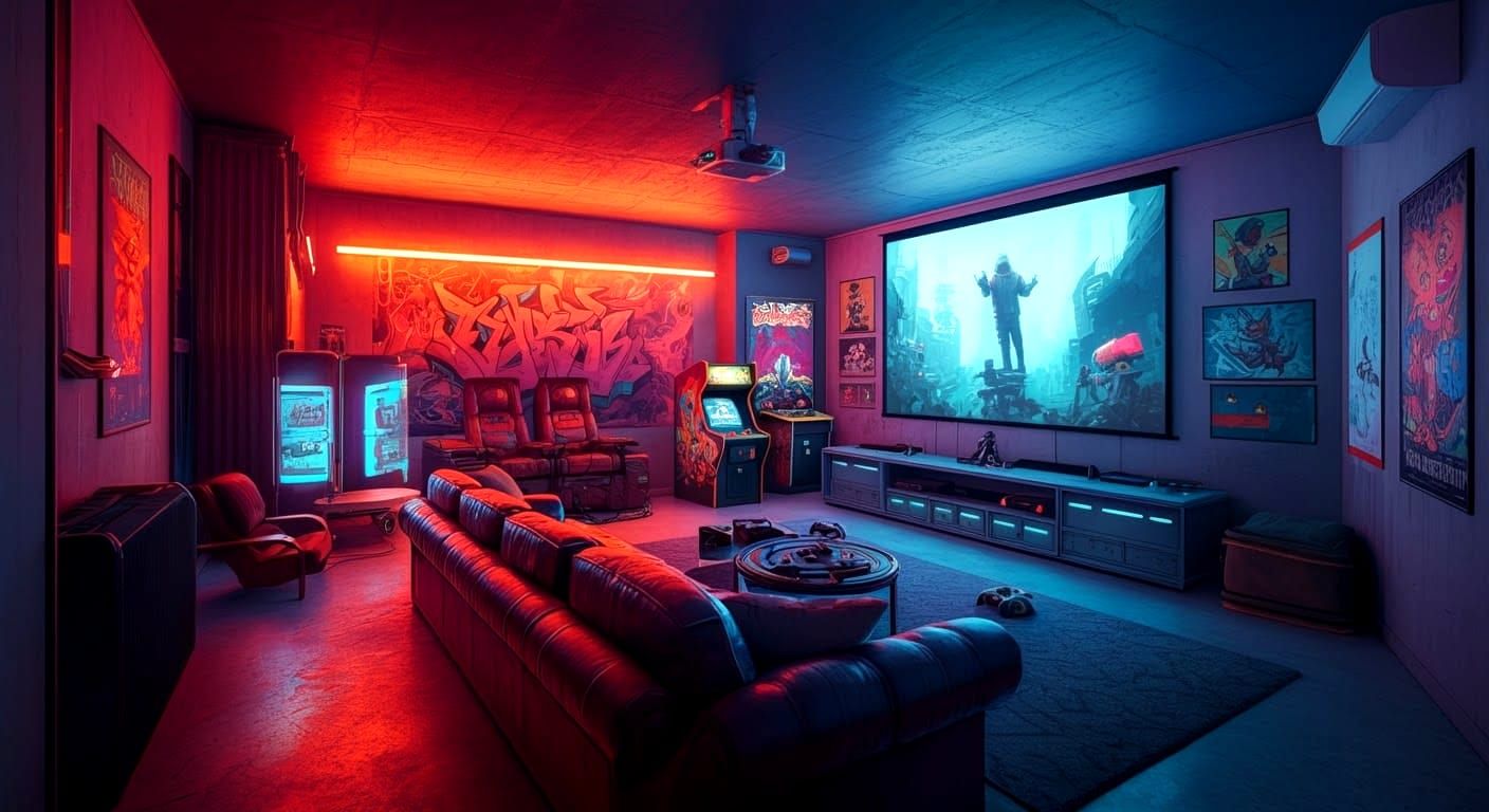 Vibrant Game Room with Graffiti Art