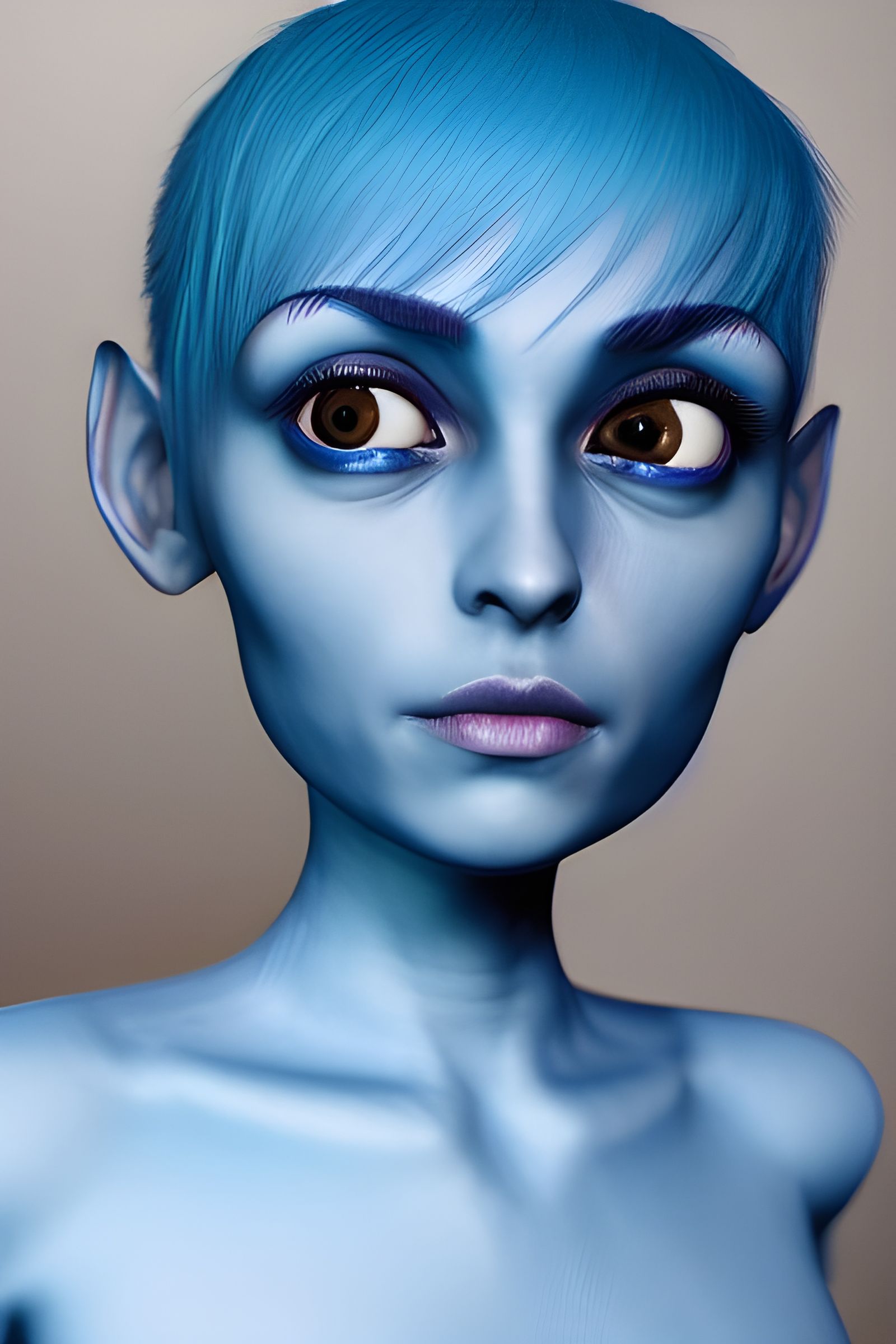 Stunning Blue Alien with Dark Eyes in 8K