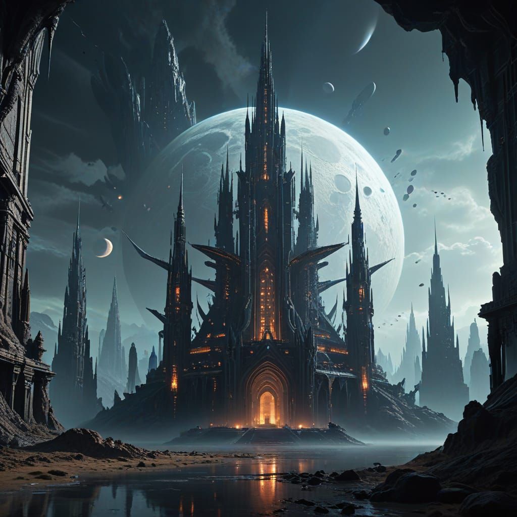 Epic Alien Architecture with Glowing Circuits