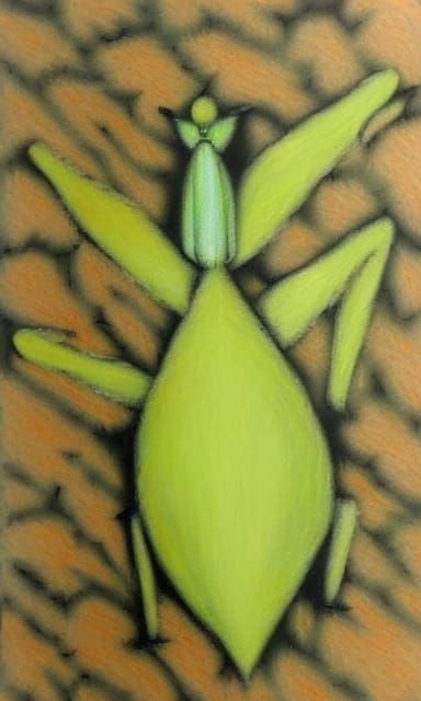 Realistic Oil Pastel Drawing of a Leaf Insect