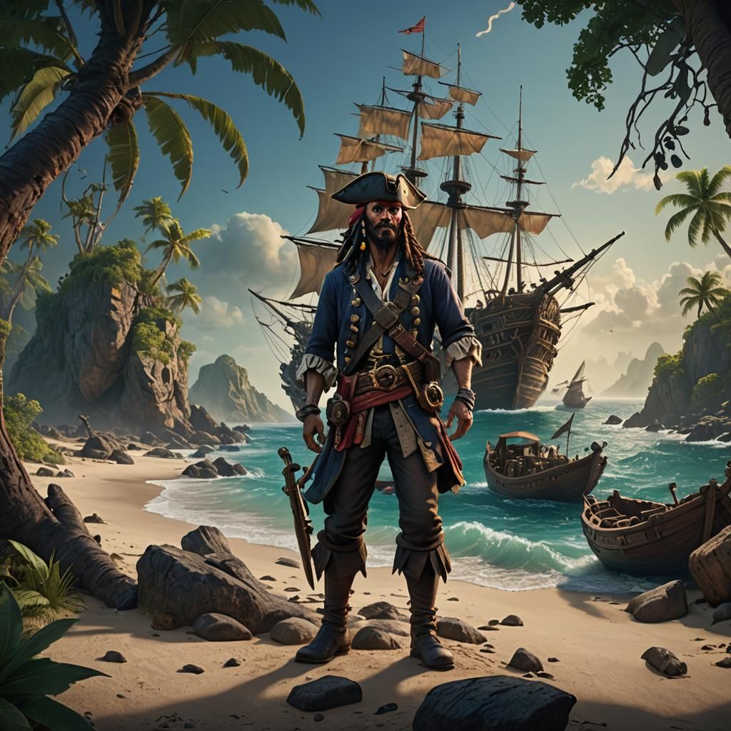 Marooned Pirate Watches Ship Sail Away: Matte Painting