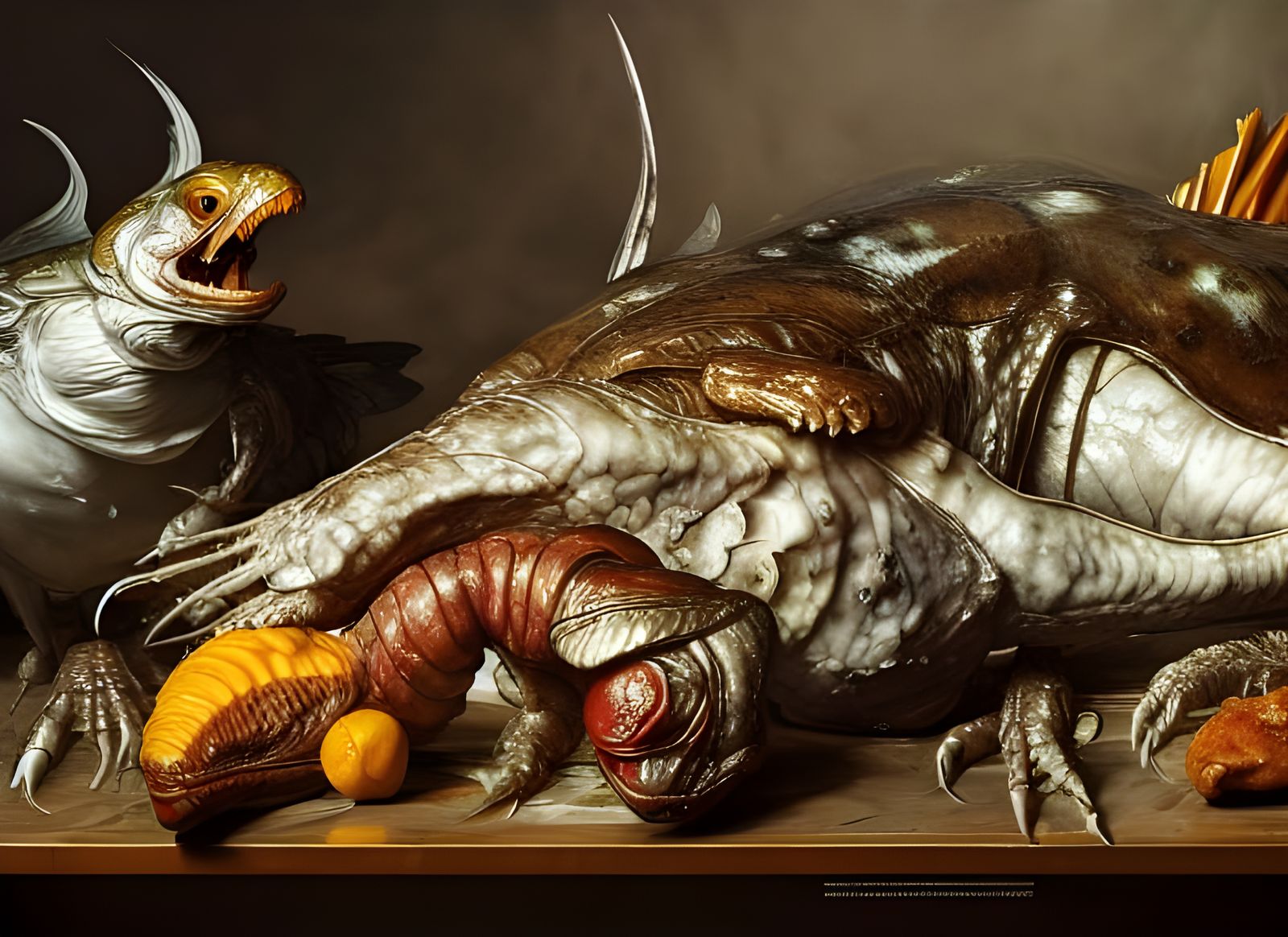 Ethereal Waiter Presents Fresh Dinner, Digital Art