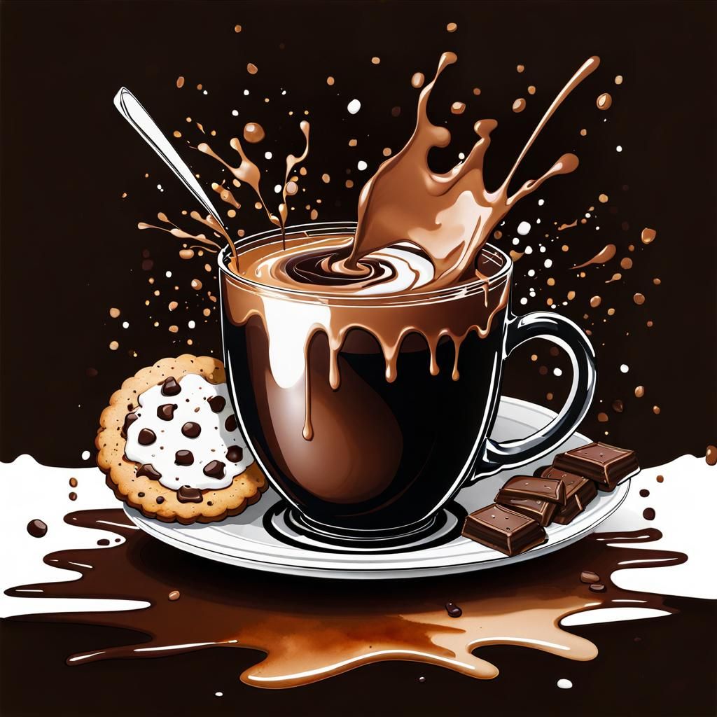 Hot Chocolate and Cookies in Ink Splatter Art