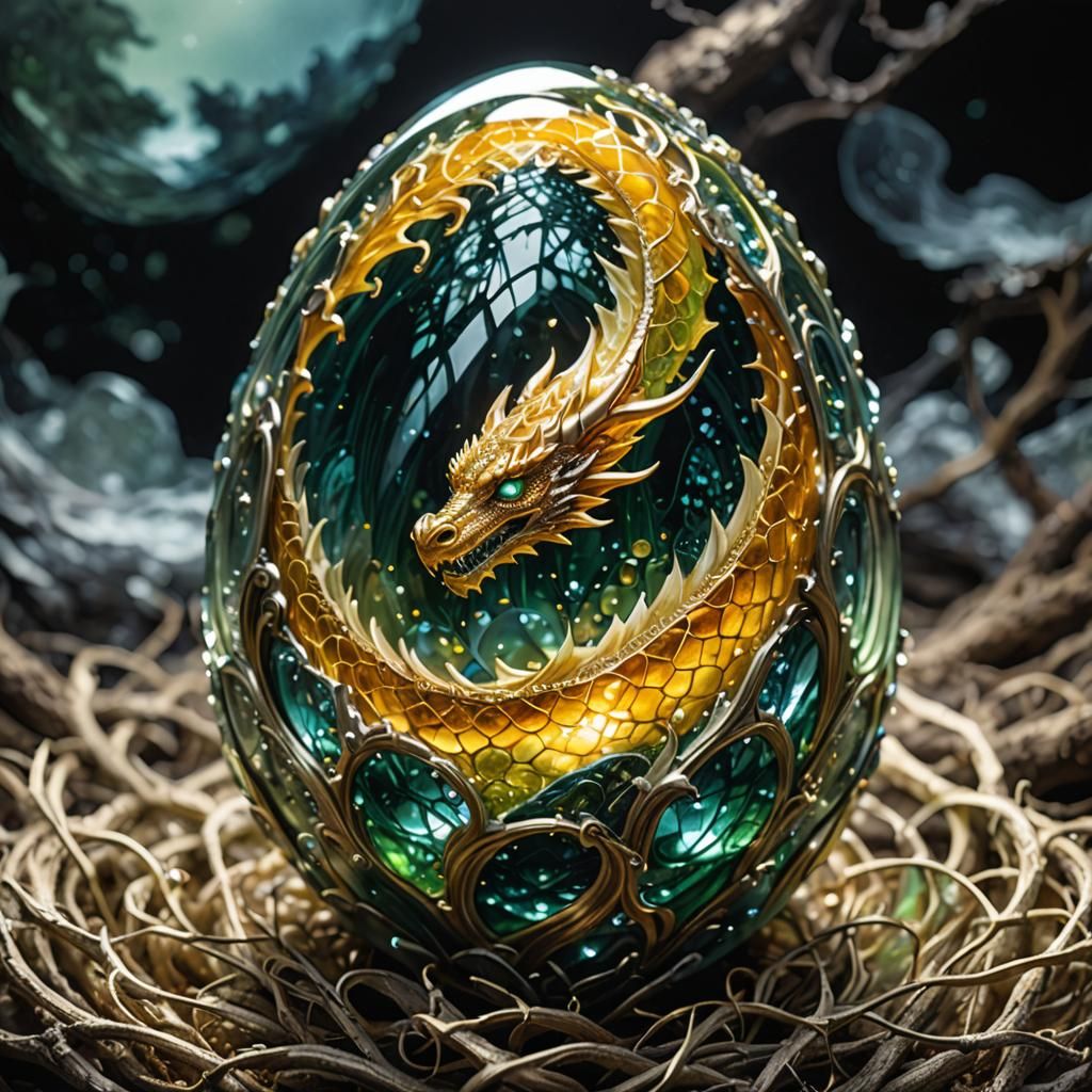 Crystal Dragon Egg in Glass Color Painting