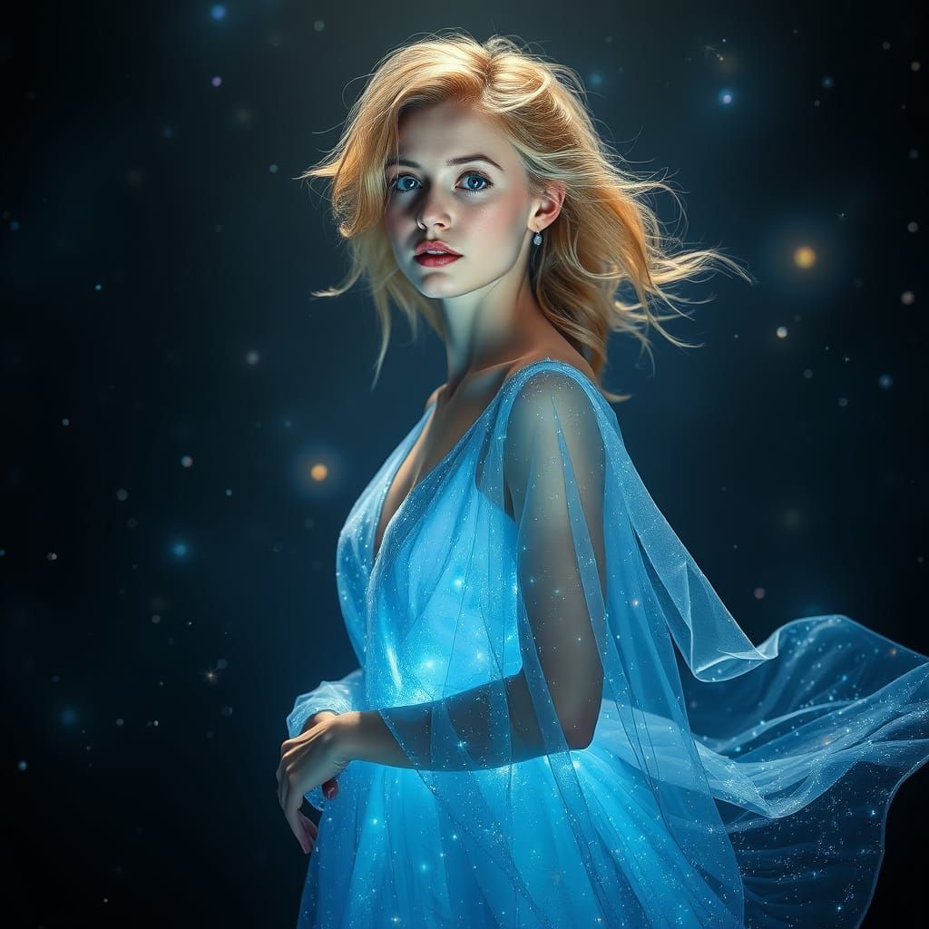 Ethereal Goddess in Celestial Blue Gown