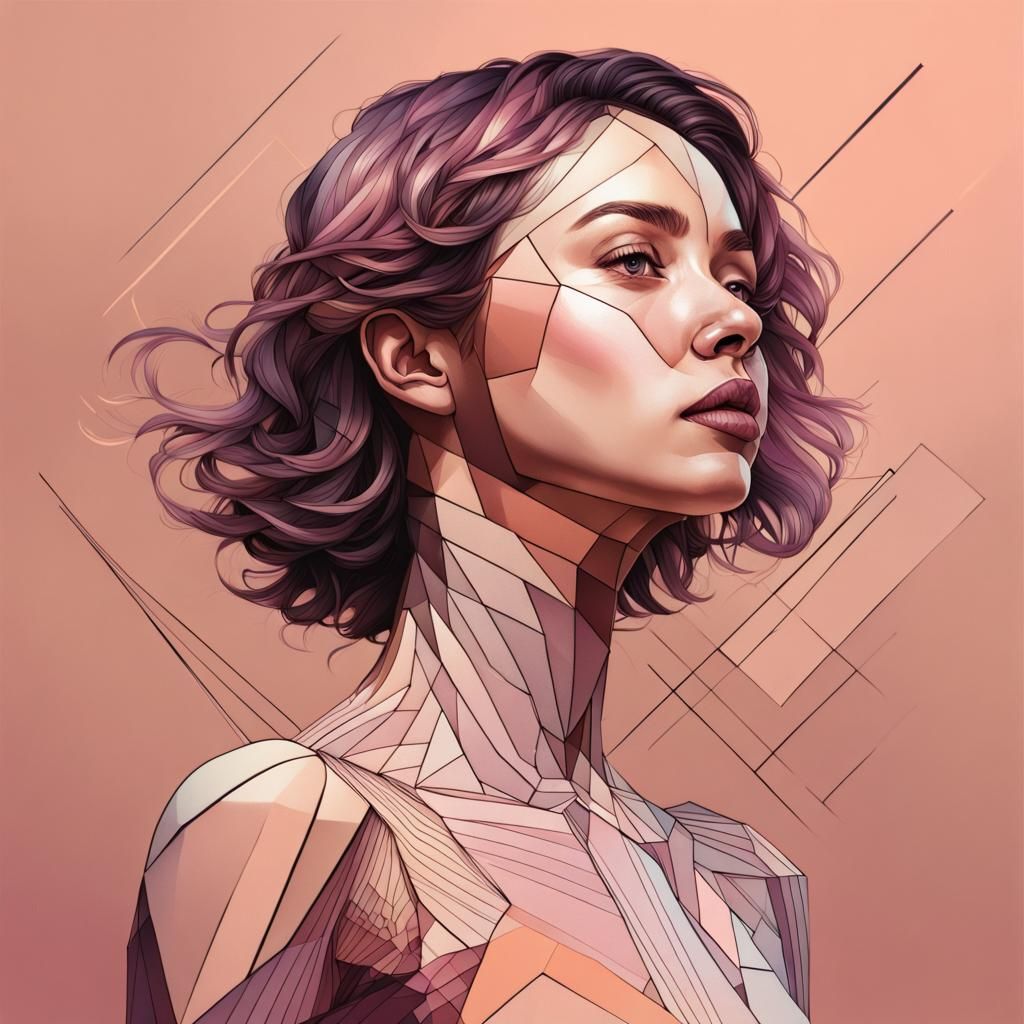 Minimalist Geometric Portrait in Peach and Plum
