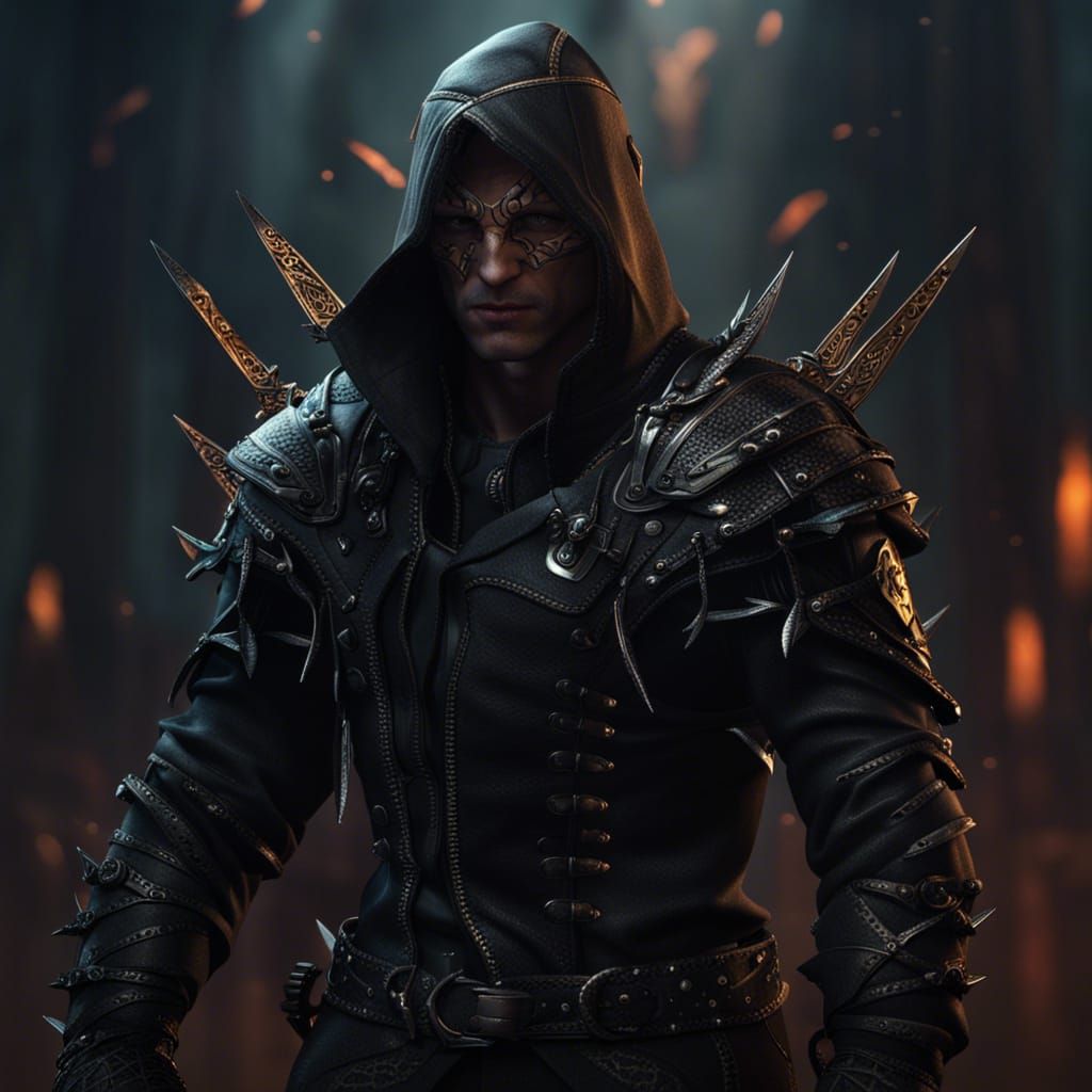 Rogue in Black Leather Armor with Daggers