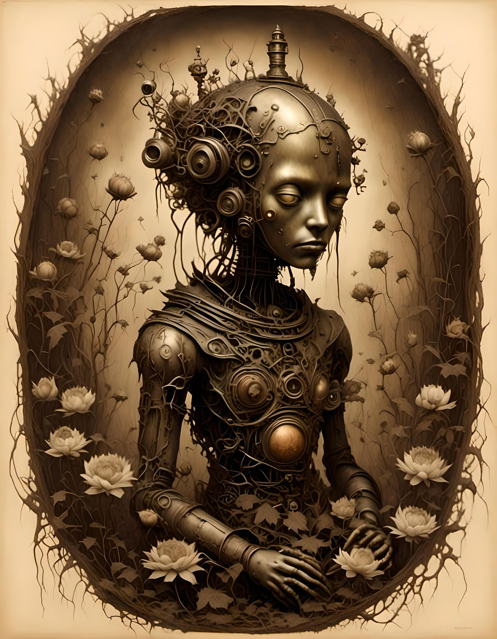 Steampunk Robot Buddha in Surreal Dystopia